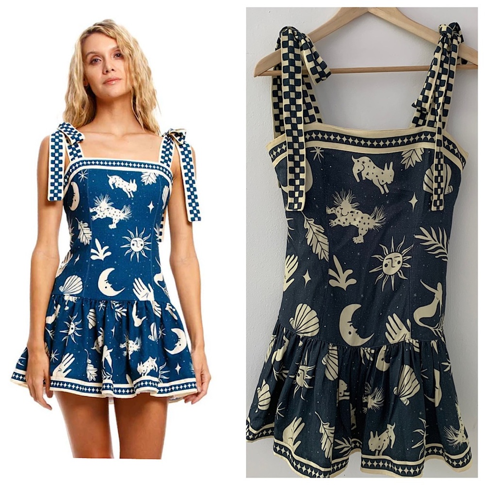 Agua Bendita Navy and Cream Mini Dress